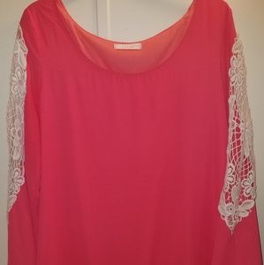 Entro coral & crochet dress